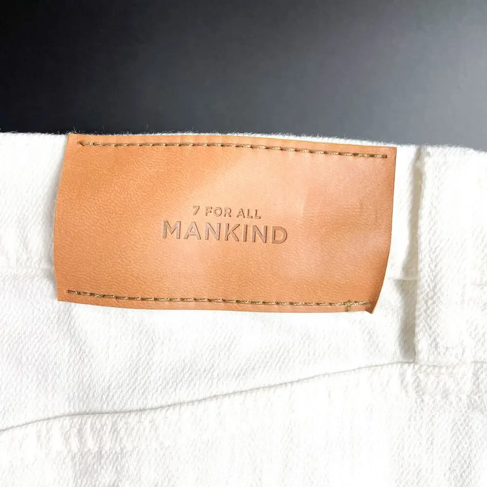 7 For All Mankind Denim Lustre‎ Midi Skirt White Sunny A-Line Side Slit Sz 32